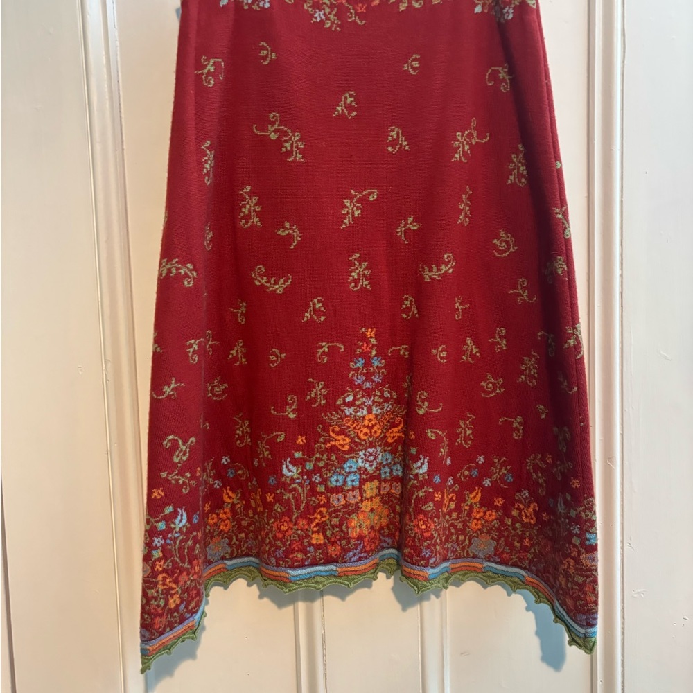 Ivko wool Red Floral Border A-Line Skirt